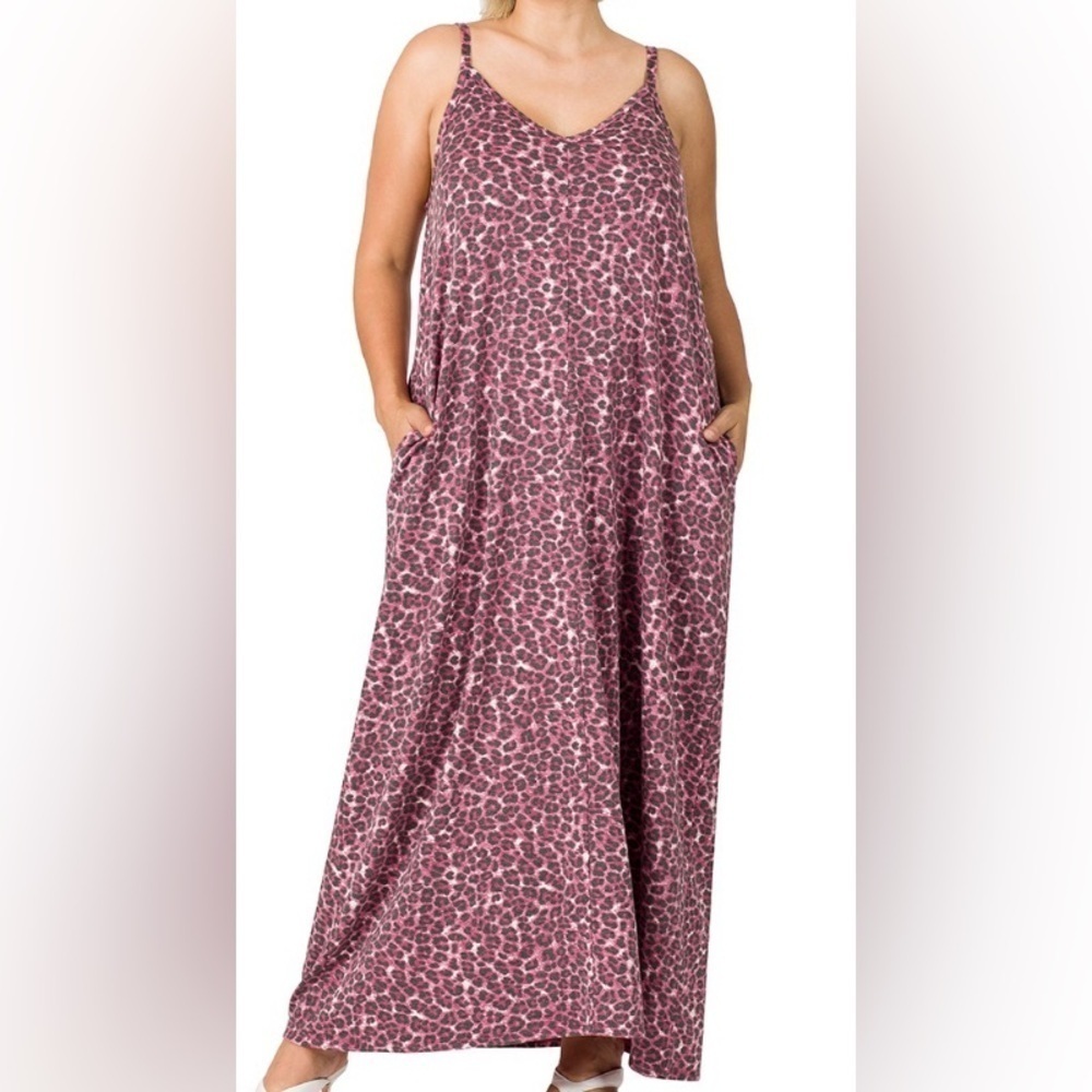 Zenana Cranberry Leopard Cami Maxi Dress